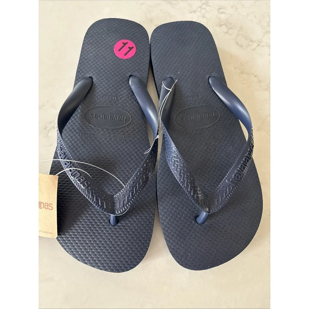 Havaianas Mens 9/10 Brazil Navy Blue Flip Flop Sandals Logo EU 42/42 New W 11 12